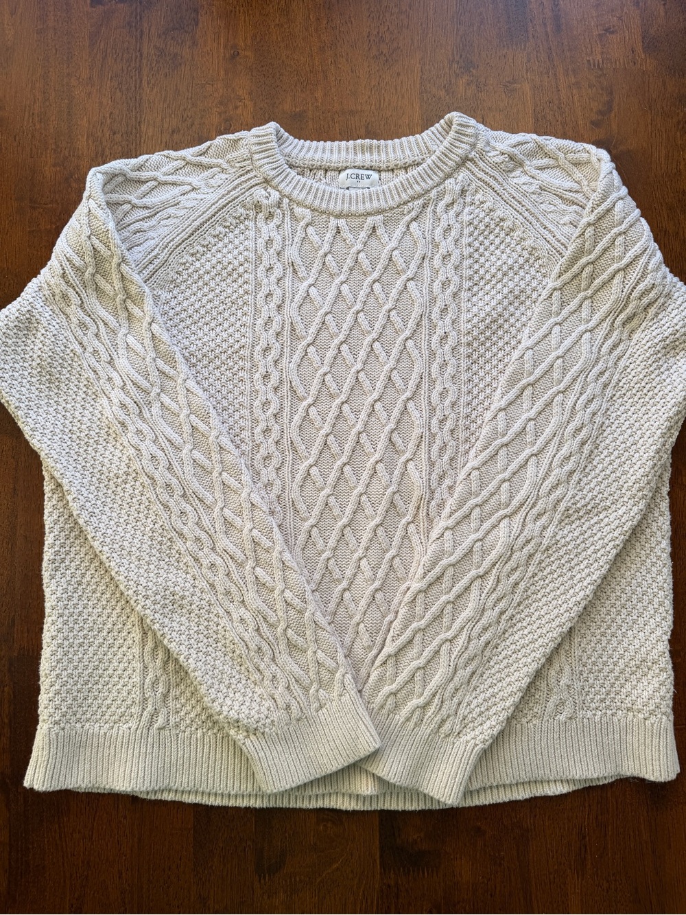 J.Crew 100% Cotton White Cable Knit Sweater Large